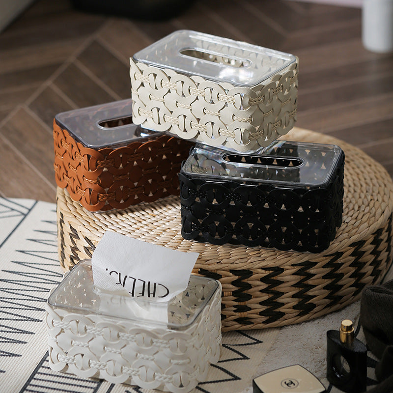 Braided leather Tissue Box Lattice
