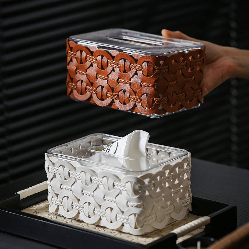 Braided leather Tissue Box Lattice