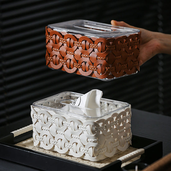 Braided leather Tissue Box Lattice
