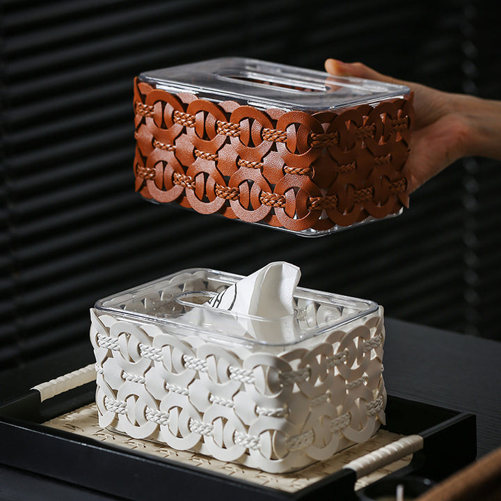 Braided leather Tissue Box Lattice