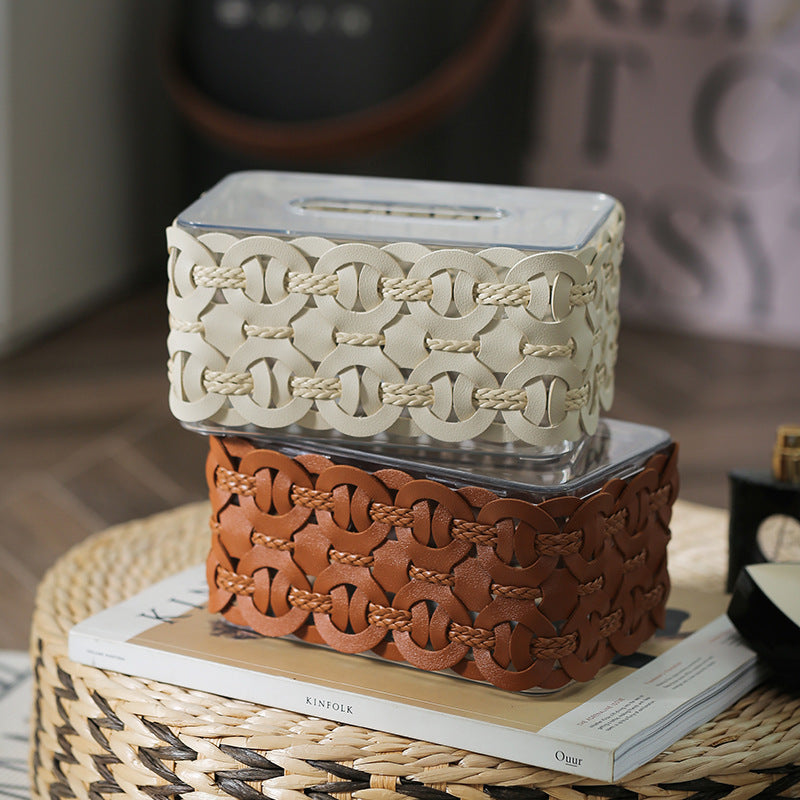 Braided leather Tissue Box Lattice